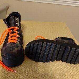 Steve Madden Women's Camo Combat Boots with Orange Laces